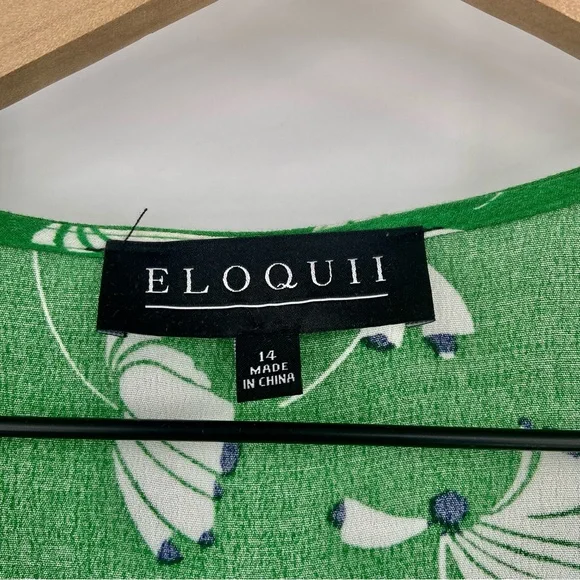 Eloquii Green Floral Print Layered Plus Size Wrap Dress 14 - Picture 8 of 13